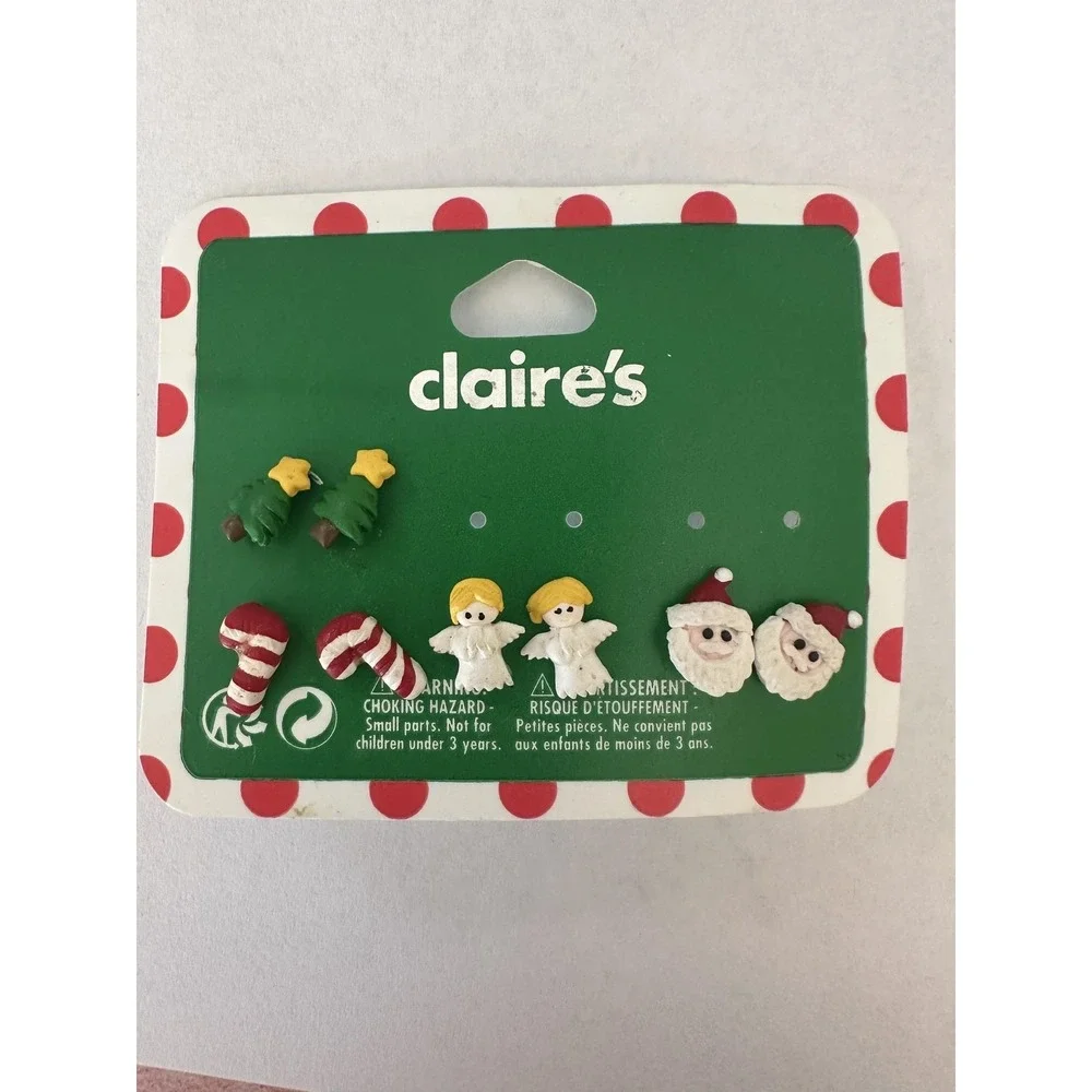 Claire's Christmas‎ Holiday Stud Earrings Set Trees Candy Canes Angels Santa